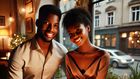 An AI-generated image of  A warm and romantic scene of an African young couple on a date in a cozy café