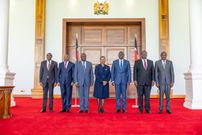 President William Ruto, Deputy President Rigathi Gachagua, Prime Cabinet Secretary Musalia Mudavadi, Attorney General Dorcas Oduor, Interior CS Kithure Kindiki and Cheif Staff Felix Koskei at State House on August 20, 2024