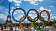 An Olympics logo mounted in Paris