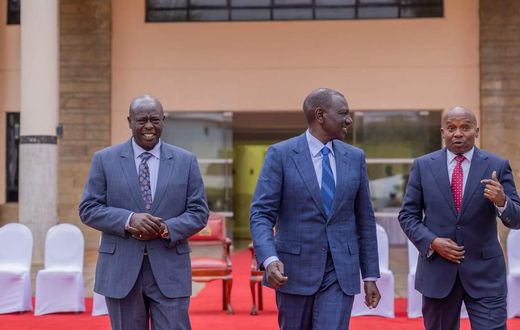 President William Ruto, DP Rigathi Gachagua and Interior CS Kithure Kindiki during meeting with and National Government Administration Officers at the Kenya School of Government, Kabete.