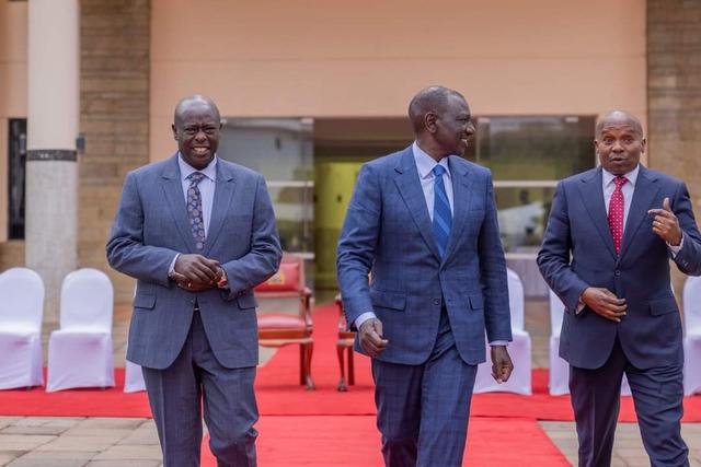 President William Ruto, DP Rigathi Gachagua and Interior CS Kithure Kindiki during meeting with and National Government Administration Officers at the Kenya School of Government, Kabete.