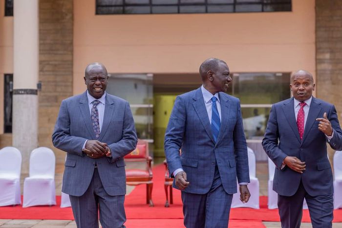 President William Ruto, DP Rigathi Gachagua and Interior CS Kithure Kindiki during meeting with and National Government Administration Officers at the Kenya School of Government, Kabete.