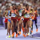 Beatrice Chebet and Faith Kipyegon during the 5,000 metres race in the 2024 Olympics