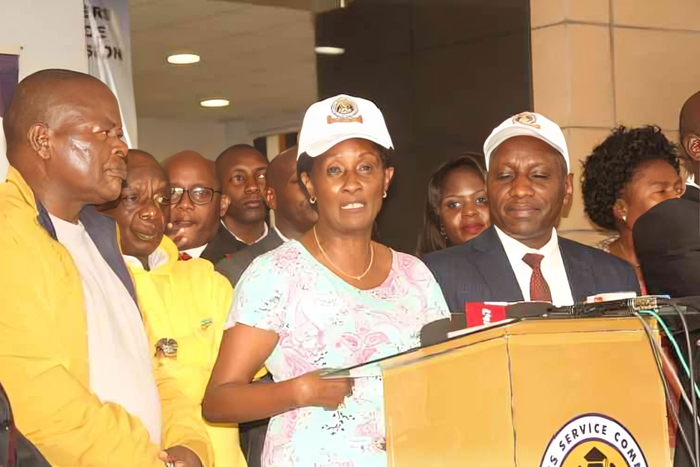 TSC CEO Nancy Macharia, KUPPET Secretary General Akelo Misori and other education officials after their meeting