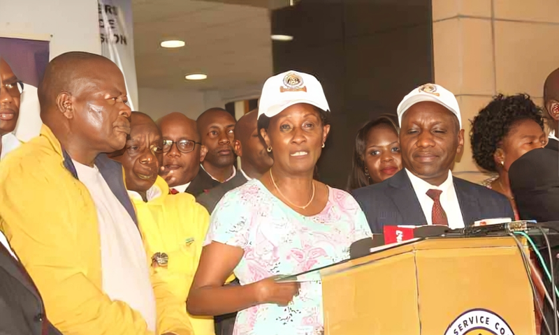 TSC CEO Nancy Macharia, KUPPET Secretary General Akelo Misori and other education officials after their meeting