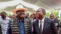 ODM leader Raila Odinga and Oscar Sudi during a funeral ceremony in Marakwet,