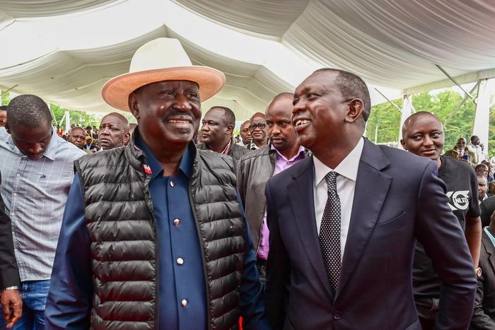ODM leader Raila Odinga and Oscar Sudi during a funeral ceremony in Marakwet,
