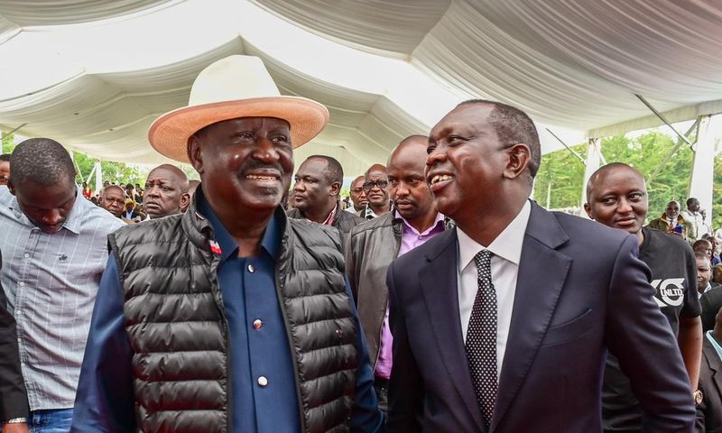 ODM leader Raila Odinga and Oscar Sudi during a funeral ceremony in Marakwet,