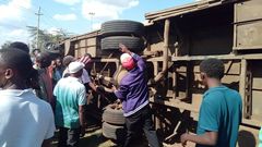 Several rushed to hospital as bus full of passengers overturns along Thika Road