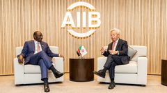 President William Ruto speaks with AIIB President and Board of Directors Chairman Jin Liqun