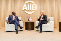 President William Ruto speaks with AIIB President and Board of Directors Chairman Jin Liqun