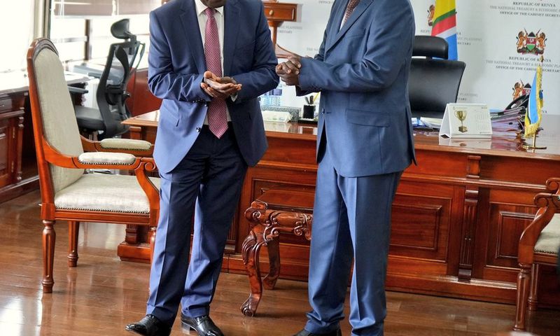 Former Treasury CS Njuguna Ndung'u hands over to new CS John Mbadi