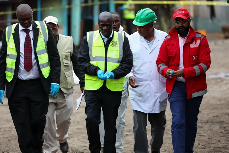 Deputy President Rigathi Gachagua at the scene of the Hillside Endarasha Academy fire