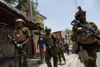 Kenyan police officer patrol the streers in Haiti