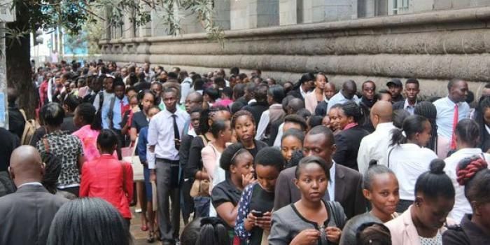 Kenyans linning up at a past Job Interview in Nairobi.