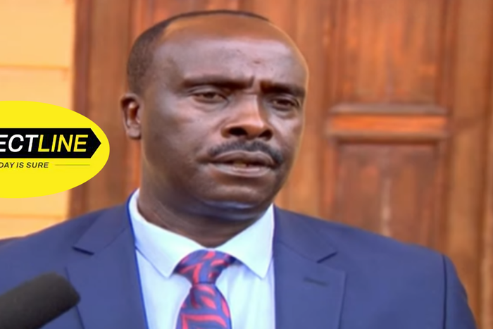 Lawyer Danstan Omari speaking outside Milimani Law Courts