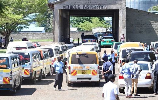Vehicles lined up for inspection at an NTSA inspection centre