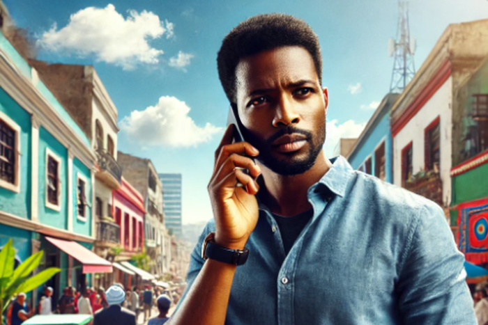 An AI-generated image of a man making a call