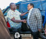 Deputy President Rigathi Gachagua welcomes Ngunjiri Wambugu to his Hiriga home in Mathira, Nyeri County