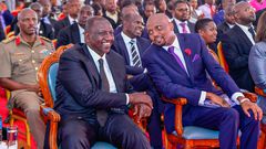 President William Ruto with Moses Kuria during the funeral Service of the latter's sister in Gatundu South, Kiambu County in January 2023