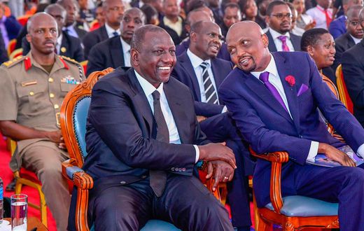 President William Ruto with Moses Kuria during the funeral Service of the latter's sister in Gatundu South, Kiambu County in January 2023
