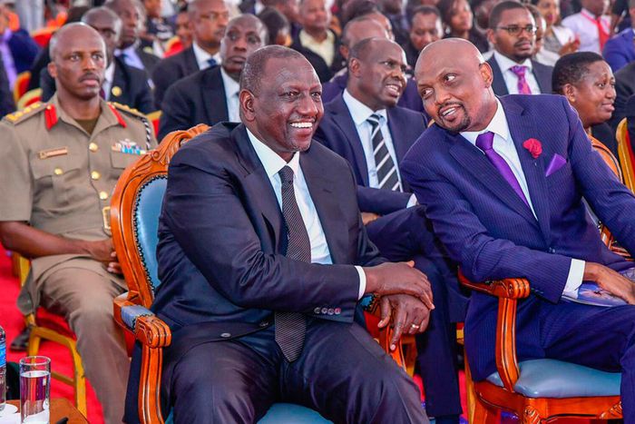 President William Ruto with Moses Kuria during the funeral Service of the latter's sister in Gatundu South, Kiambu County in January 2023