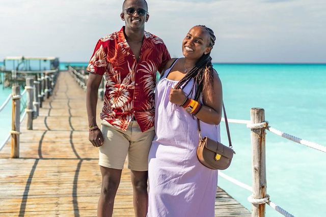 Celestine Ndinda with her husband comedian Njugush