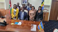 Wycliffe Oparanya with his family at his new office in the Ministry of Cabinet Secretary for Cooperatives and Micro, Small & Medium Enterprises (MSMEs) Development