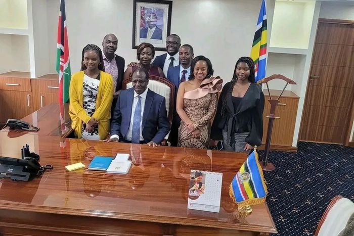Wycliffe Oparanya with his family at his new office in the Ministry of Cabinet Secretary for Cooperatives and Micro, Small & Medium Enterprises (MSMEs) Development