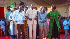 President William Ruto, DP Rigathi Gachagua, Treasury CS John Mbadi and Governor Gladys Wanga during in Homa Bay County on August 29, 2024