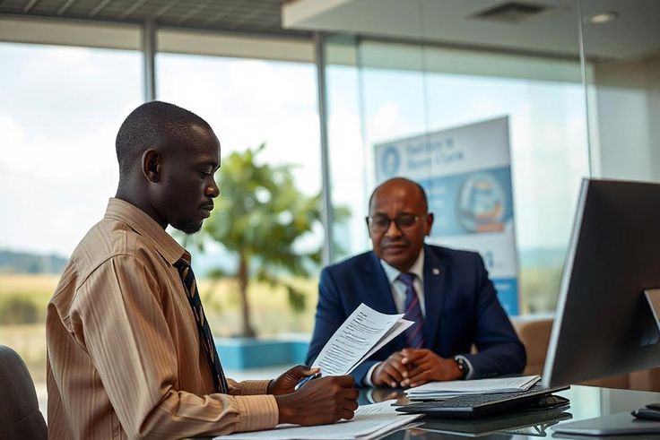 An AI generated image of a man applying for a loan at a bank