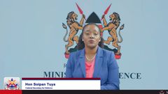 Defence CS Soipan Tuya makes debut as guest news anchor on KDF latest bulletin