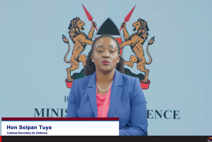 Defence CS Soipan Tuya makes debut as guest news anchor on KDF latest bulletin