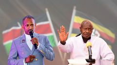 A collage of President Yoweri Museveni and Babu Owino
