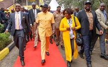 File image of Cleophas Malala, President William Ruto and Embu Governor Cecily Mbarire