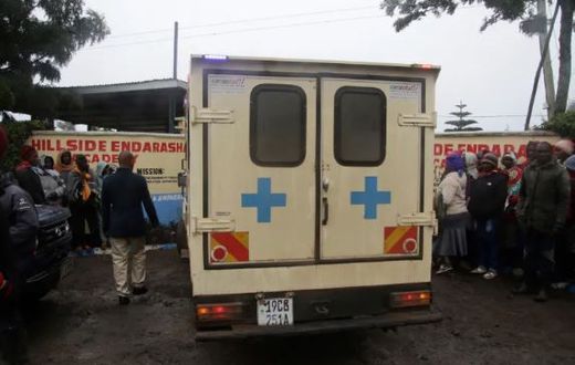 An ambulance at Hillside Endarasha Primary School in Nyeri county where a fire swept through a dormitory, leaving 18 pupils dead