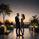 A landscape image of a black modern couple(Man and woman) in a modern set up (Hotpot.ai)