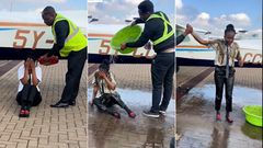 A young pilot undergoing a traditional solo flight ritual