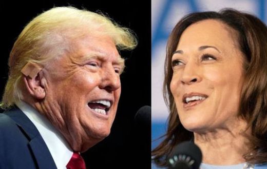 Collage image of former President Donald Trump and Vice President Kamala Harris.