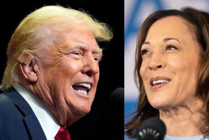 Collage image of former President Donald Trump and Vice President Kamala Harris.