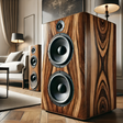 An AI-generated image of speaker cabinets made of polished wood