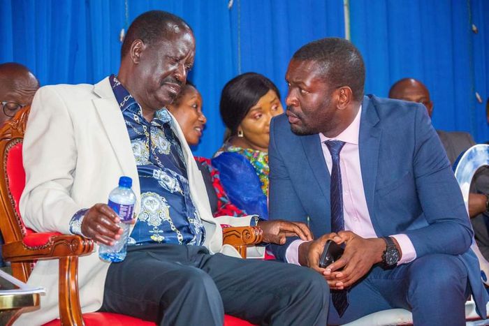 ODM Leader Raila Odinga with Senator Edwin Sifuna.