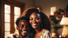 An AI-generated mage of happy African couple at home