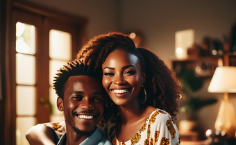 An AI-generated mage of happy African couple at home