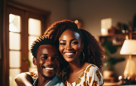 An AI-generated mage of happy African couple at home