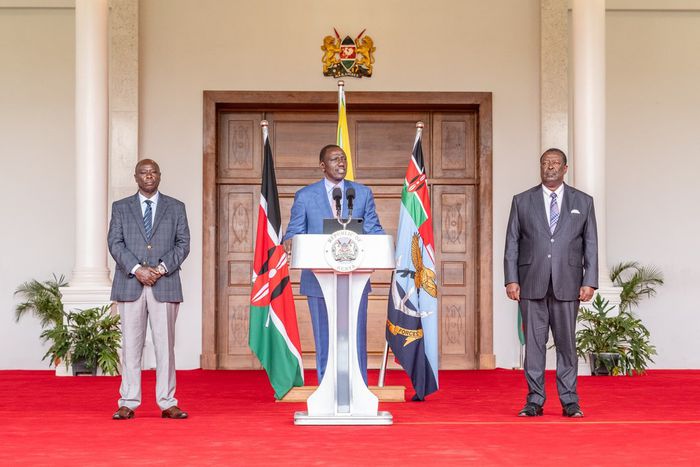 President William Ruto flanked by Deputy President Rigathi Gachagua & Prime CS Musalia Mudavadi