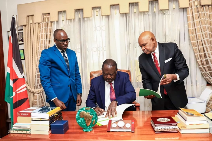 Raila Odinga with Principal Secretary for Foreign Affairs, Korir Sing’Oei and lawyer Makau Mutua