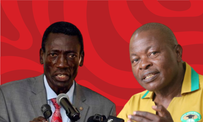 KNUT Secretary-General Collins Oyuu  and KUPPET Secretary-General Akelo Misori