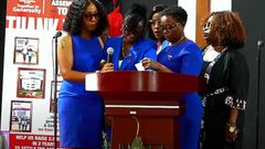 Veteran actress Nyaboke Moraa speaking during memorial service for her late daughter, Marie Achieng, at CITAM Embakasi on August 7, 2024