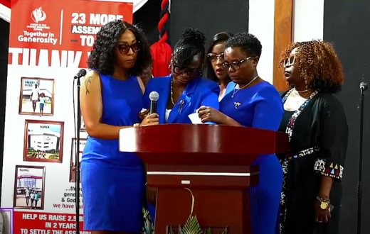 Veteran actress Nyaboke Moraa speaking during memorial service for her late daughter, Marie Achieng, at CITAM Embakasi on August 7, 2024